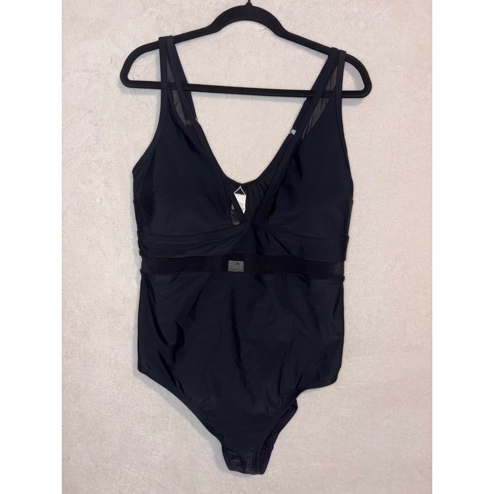 Cupshe Black Mesh cutout ruched flattering V-Neck One Piece Swimsuit 2X New
